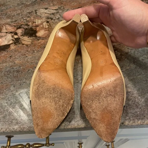 Chanel nude black cap toe classic pump platform heel 36.5 - Picture 13 of 16